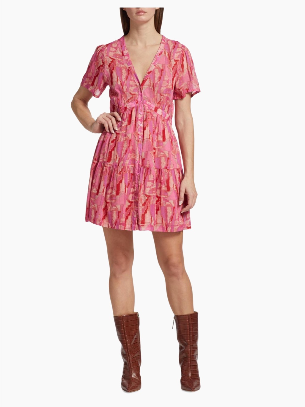 Ba&Sh Talita Printed Cotton-Blend Rose Pink Dress Size Large